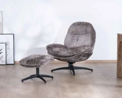 Meuble House Fauteuil confort gris cendré esprit rétro avec repose-pieds 