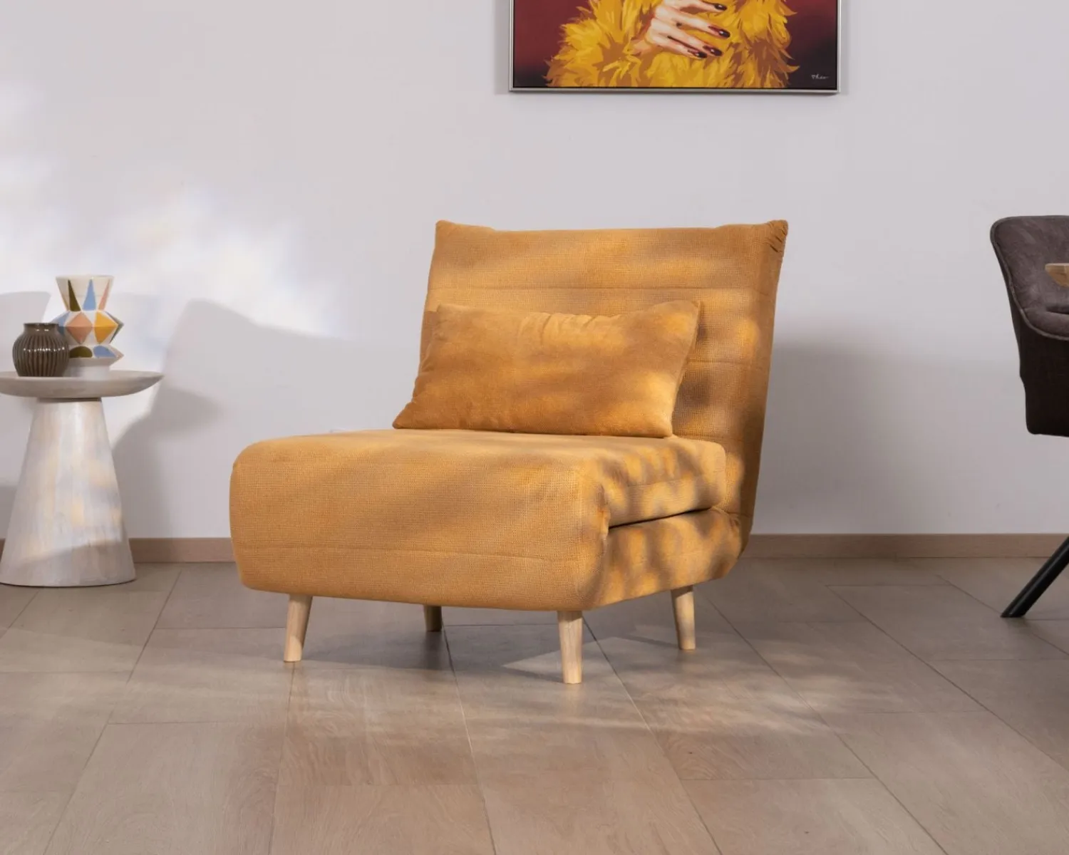 Meuble House Fauteuil cosy convertible "Folda" en tissu jaune moutarde