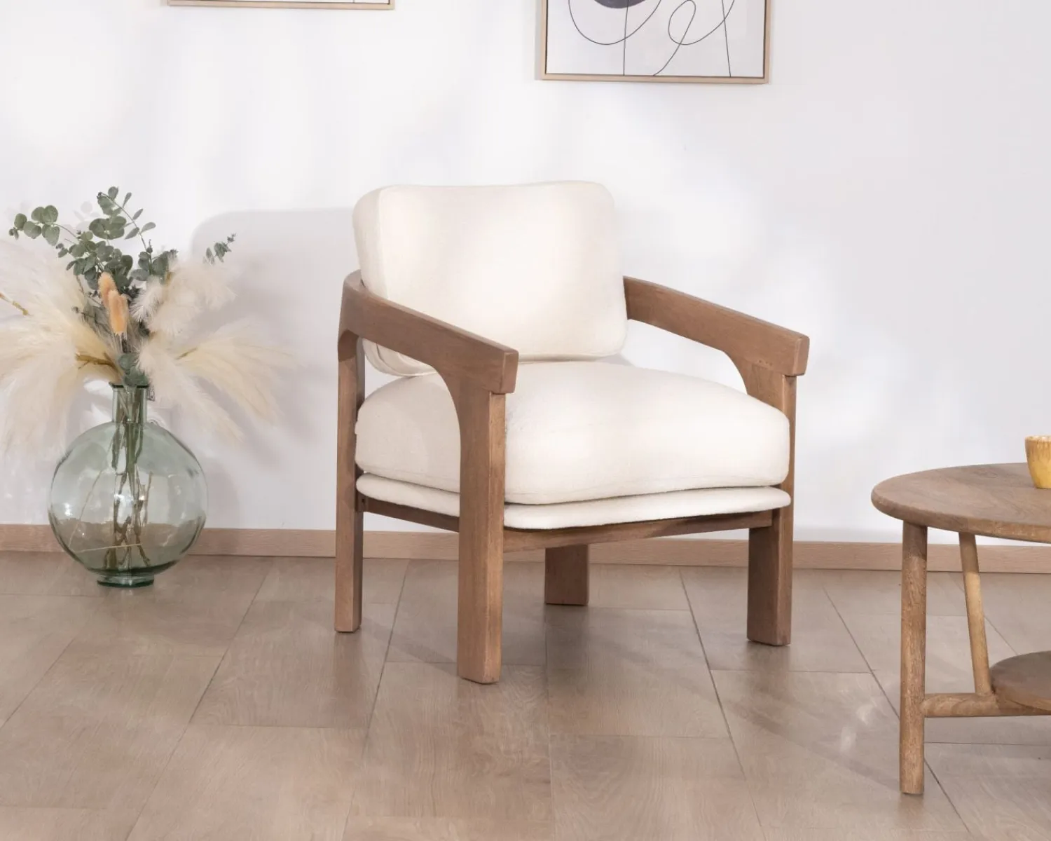 Meuble House Fauteuil d'appoint design scandinave en tissu bouclette écru "Archéa" Online