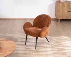 Meuble House Fauteuil d'appoint esprit rétro avec accoudoirs en tissu cuivré duveteux "Luno" Clearance