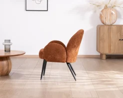 Meuble House Fauteuil d'appoint esprit rétro avec accoudoirs en tissu cuivré duveteux 