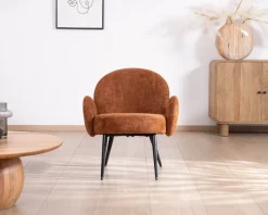 Meuble House Fauteuil d'appoint esprit rétro avec accoudoirs en tissu cuivré duveteux 