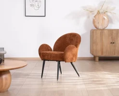 Meuble House Fauteuil d'appoint esprit rétro avec accoudoirs en tissu cuivré duveteux 