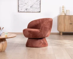 Meuble House Fauteuil d'appoint pivotant en tissu chenillé terracotta