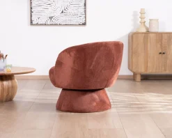 Meuble House Fauteuil d'appoint pivotant en tissu chenillé terracotta