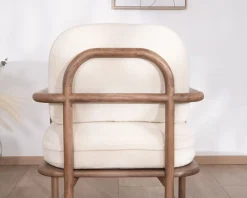 Meuble House Fauteuil d'appoint style rétro "Pio" tissu bouclette écru Outlet