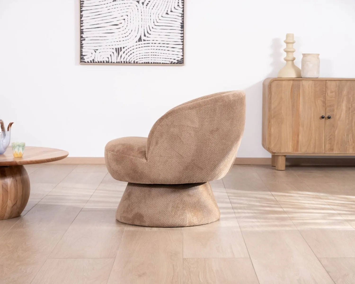 Meuble House Fauteuil d'appoint tournant 360° en tissu chenillé camel "Ladoga" Hot