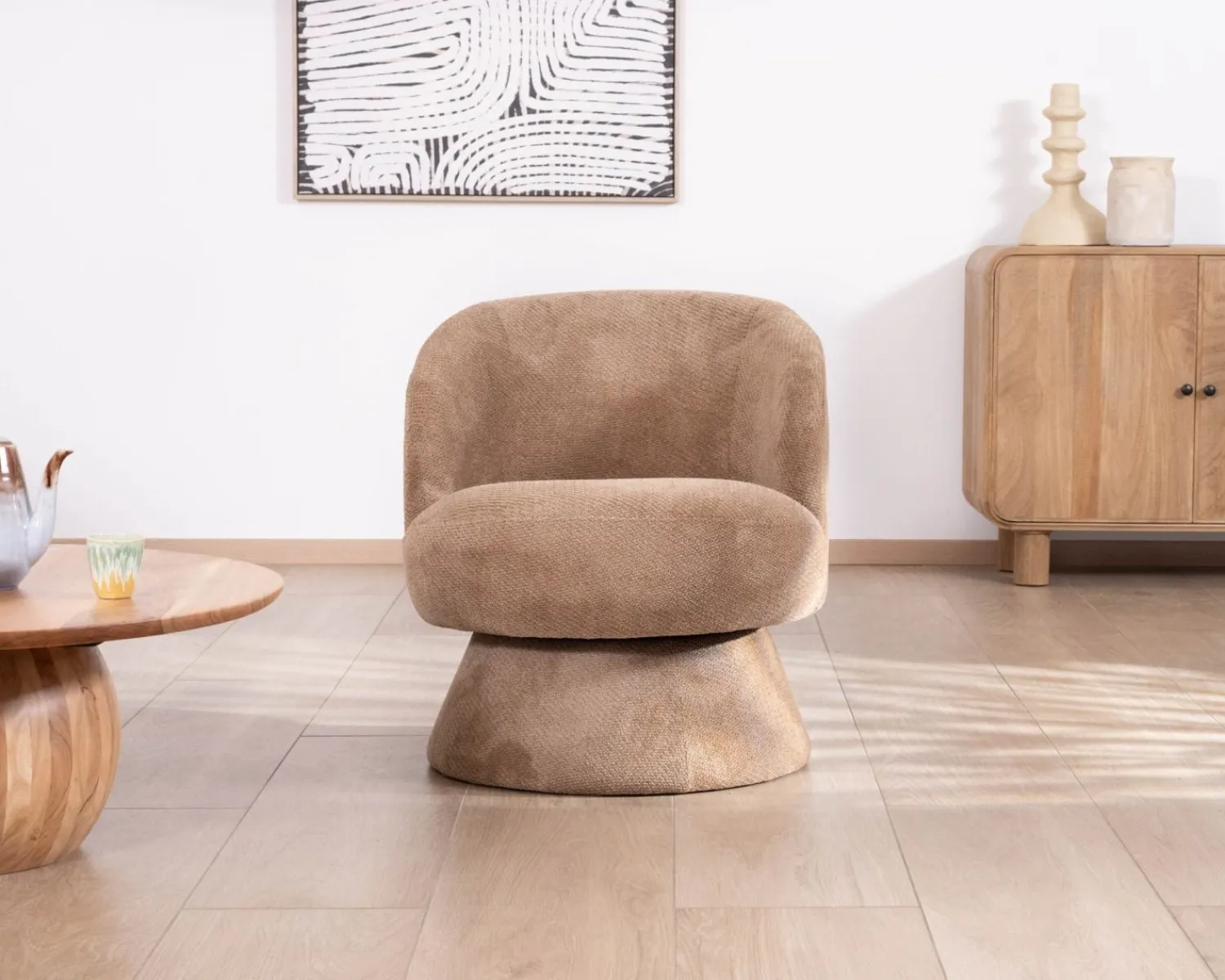 Meuble House Fauteuil d'appoint tournant 360° en tissu chenillé camel "Ladoga" Hot