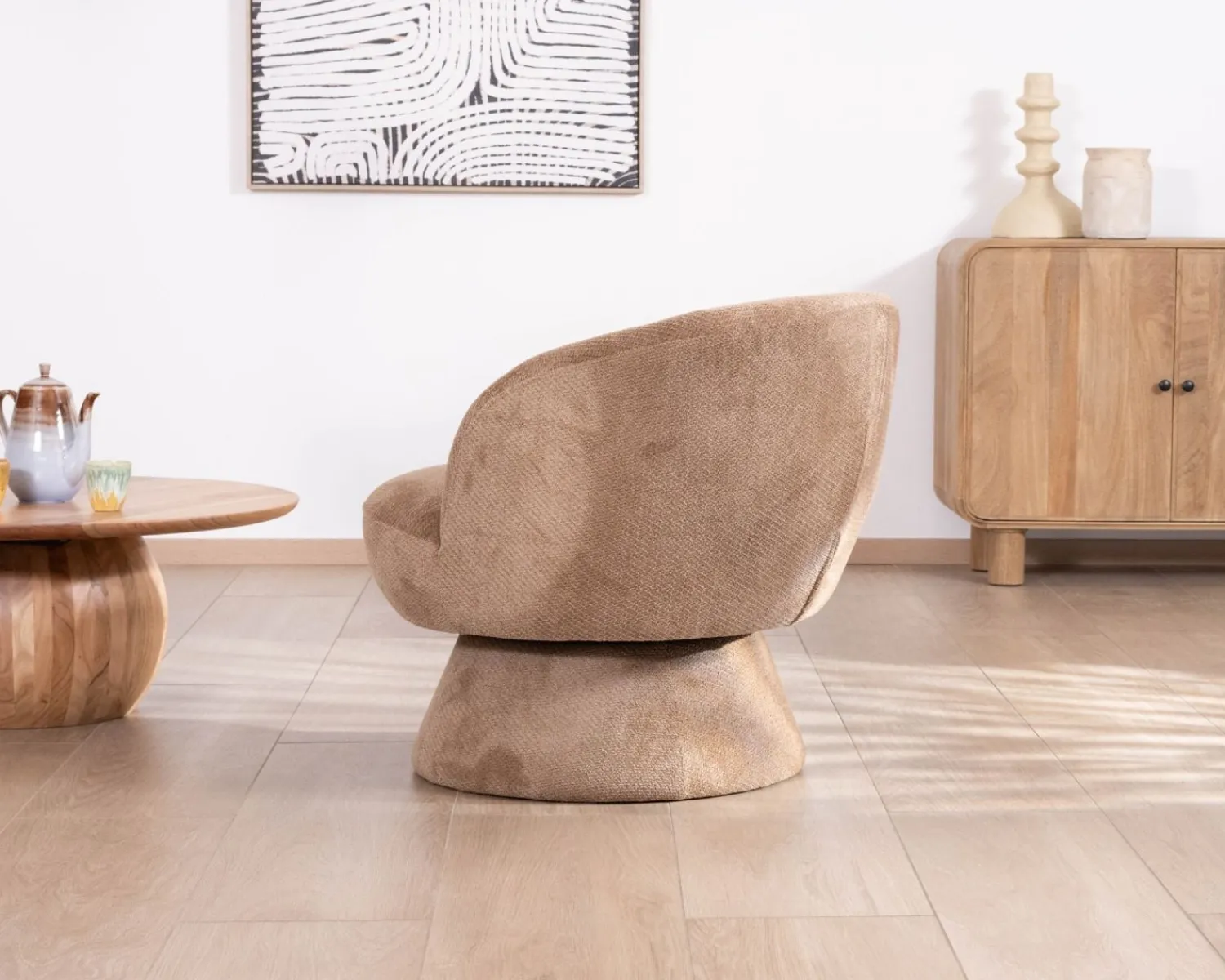 Meuble House Fauteuil d'appoint tournant 360° en tissu chenillé camel "Ladoga" Hot