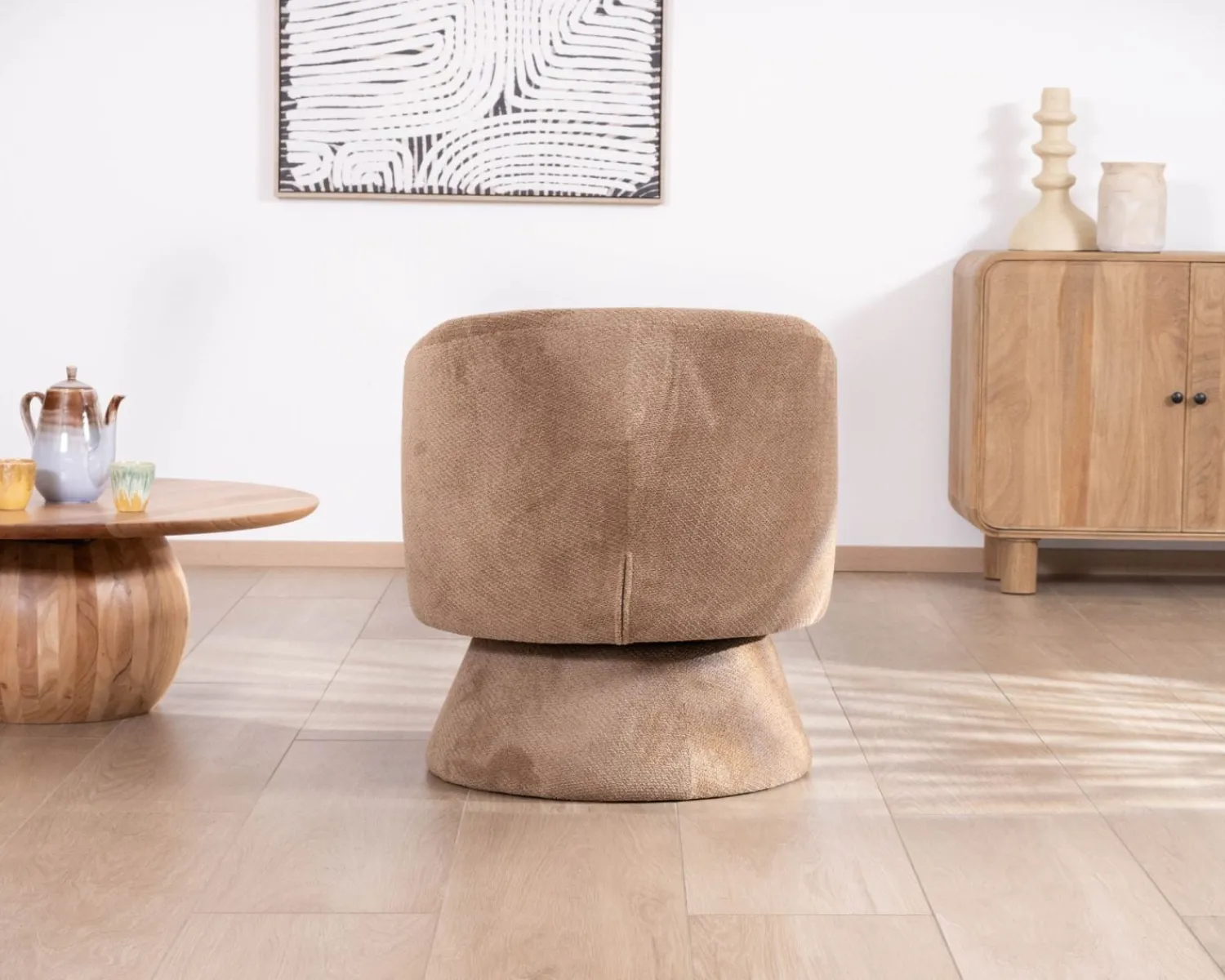 Meuble House Fauteuil d'appoint tournant 360° en tissu chenillé camel "Ladoga" Hot