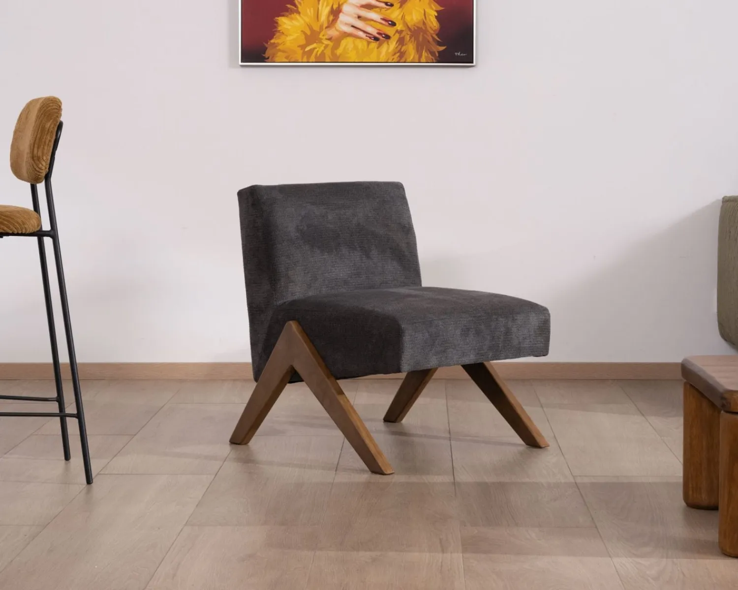 Meuble House Fauteuil déco anthracite style rétro "Tolga" pieds boomerang Sale