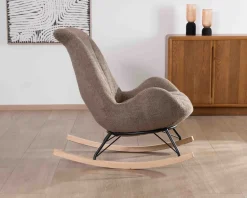 Meuble House Fauteuil de détente à bascule contemporain en tissu bouclette taupe 