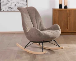 Meuble House Fauteuil de détente à bascule contemporain en tissu bouclette taupe 