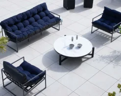 Meuble House Fauteuil de jardin chic et confortable bleu foncé et aluminium gris 