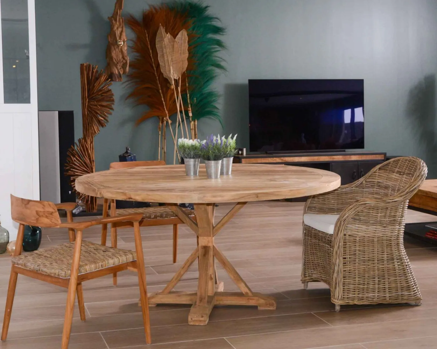 Meuble House Fauteuil de jardin en rotin kubu grisé, assise en tissu "Balangan Beach" Discount