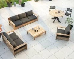 Meuble House Fauteuil de jardin haut de gamme "Zénith" en teck matelassé tissu gris foncé