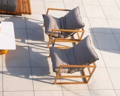 Meuble House Fauteuil de jardin relax teck et tissu Sunbrella Taupe