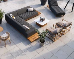 Meuble House Fauteuil de jardin relax teck et tissu Sunbrella Taupe