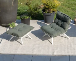 Meuble House Fauteuil de jardin ultra confort en tissu vert kaki avec repose pieds modulaire
