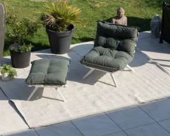 Meuble House Fauteuil de jardin ultra confort en tissu vert kaki avec repose pieds modulaire
