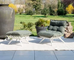 Meuble House Fauteuil de jardin ultra confort en tissu vert kaki avec repose pieds modulaire