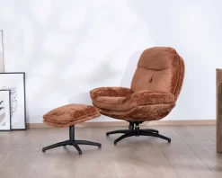Meuble House Fauteuil de relaxation avec pouf en tissu doux terracotta
