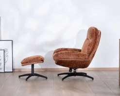 Meuble House Fauteuil de relaxation avec pouf en tissu doux terracotta