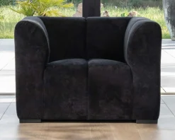 Meuble House Fauteuil design cubique en velours anthracite avec surpiqures "Enjoy Home" Outlet