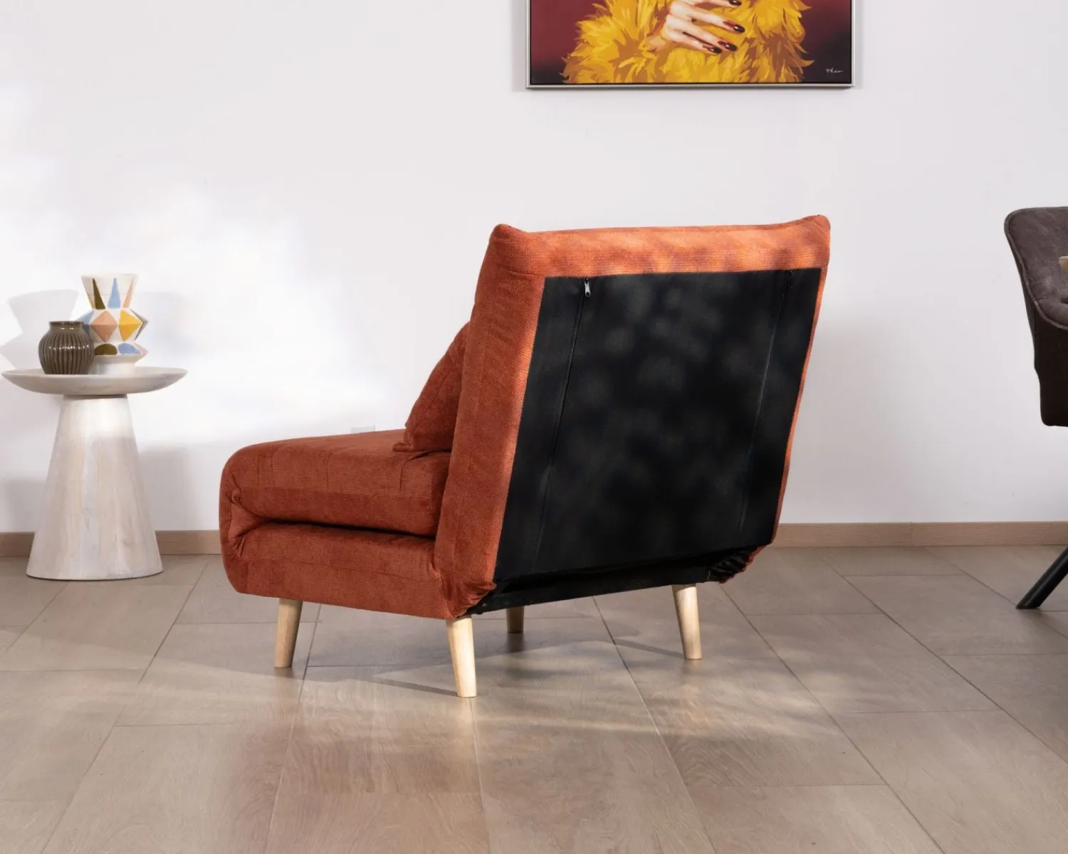 Meuble House Fauteuil design scandinave en tissu terracotta "Folda" convertible en lit d'appoint Clearance