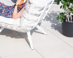 Meuble House Fauteuil d'extérieur blanc avec repose-pieds modulaire structure aluminium blanche