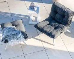 Meuble House Fauteuil d'extérieur grand confort avec repose-pieds modulaire gris foncé et blanc