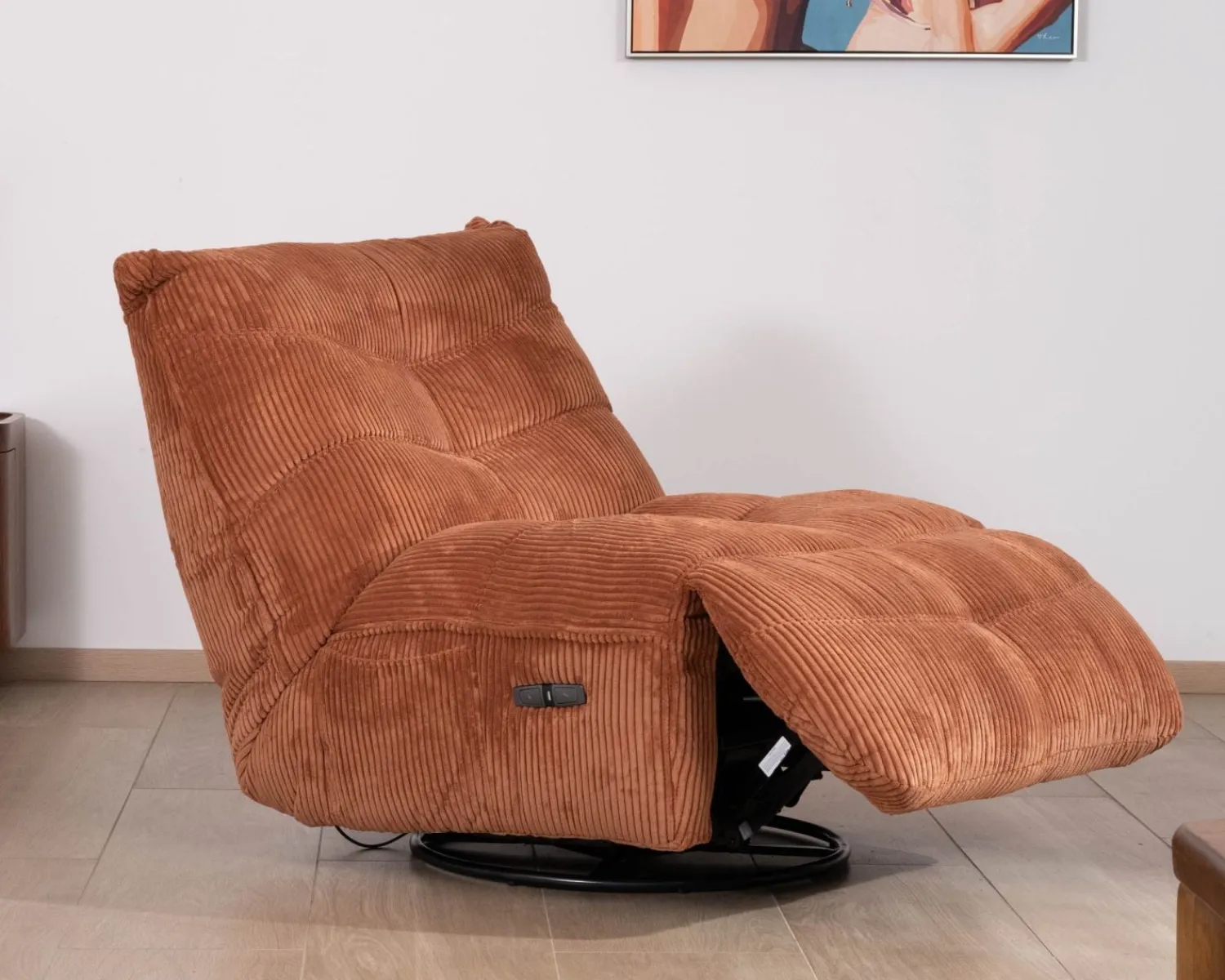 Meuble House Fauteuil enveloppant en velours côtelé terracotta "Cascada" rotatif avec repose-pieds relevable Sale