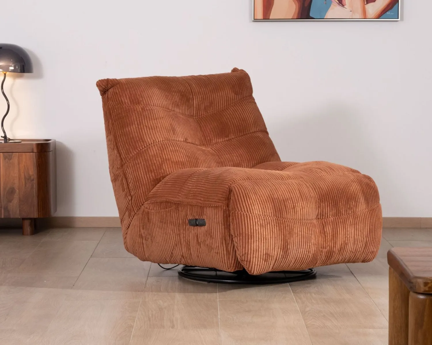 Meuble House Fauteuil enveloppant en velours côtelé terracotta "Cascada" rotatif avec repose-pieds relevable Sale