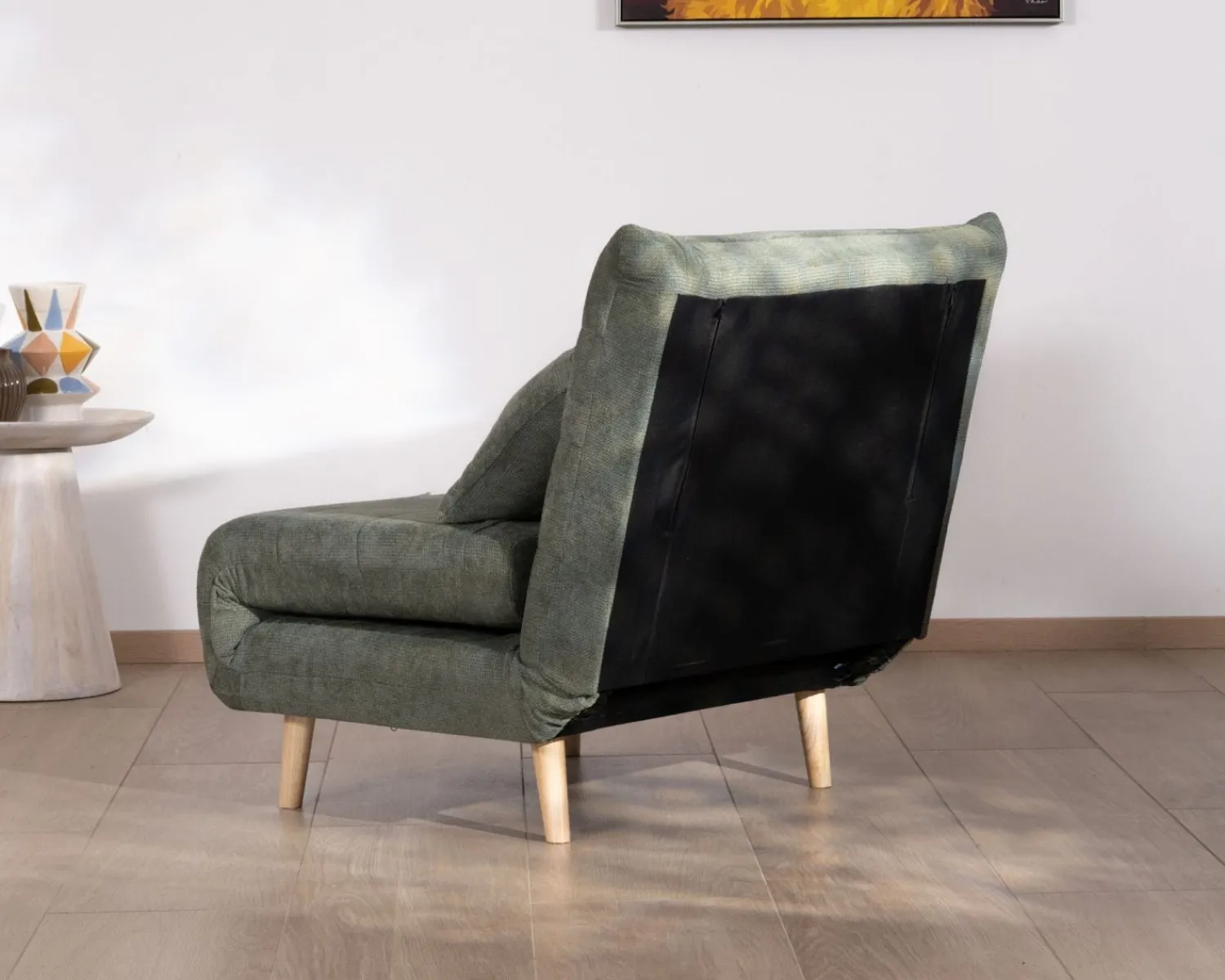 Meuble House Fauteuil esprit vintage en tissu vert kaki "Folda" modulable 2 en 1