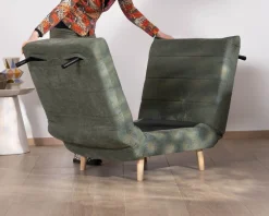 Meuble House Fauteuil esprit vintage en tissu vert kaki