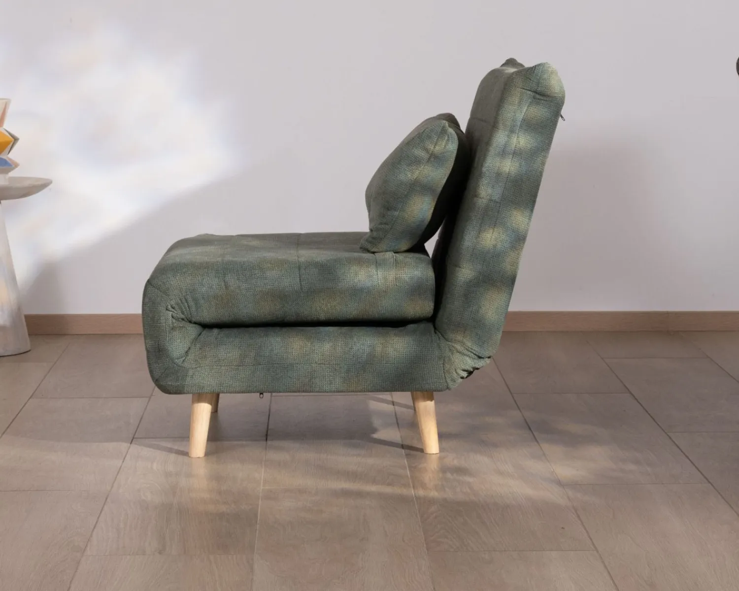 Meuble House Fauteuil esprit vintage en tissu vert kaki "Folda" modulable 2 en 1