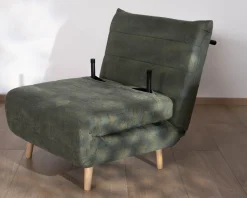 Meuble House Fauteuil esprit vintage en tissu vert kaki