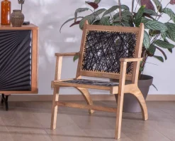 Meuble House Fauteuil ethnique bas en bois de hêtre et cordages 
