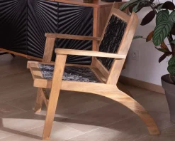 Meuble House Fauteuil ethnique bas en bois de hêtre et cordages 