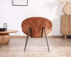 Meuble House Fauteuil lounge design en velours côtelé rouille "Sonate" Outlet