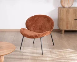 Meuble House Fauteuil lounge design en velours côtelé rouille 