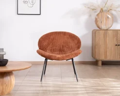 Meuble House Fauteuil lounge design en velours côtelé rouille 