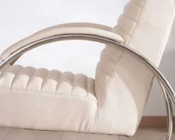 Meuble House Fauteuil lounge rétro en cuir blanc et acier inoxydable 
