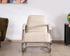 Meuble House Fauteuil lounge rétro en cuir blanc et acier inoxydable 