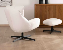 Meuble House Fauteuil pivotant avec repose-pieds modulaire en tissu bouclette écru