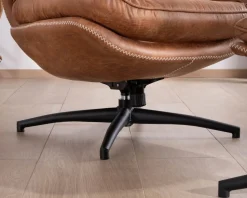 Meuble House Fauteuil pivotant esprit rétro avec pouf en tissu microfibre coloris havane 