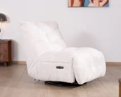 Meuble House Fauteuil pivotant et inclinable en velours côtelé écru 