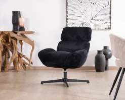 Meuble House Fauteuil relax tournant 360° en velours côtelé noir 