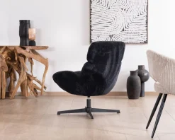 Meuble House Fauteuil relax tournant 360° en velours côtelé noir 