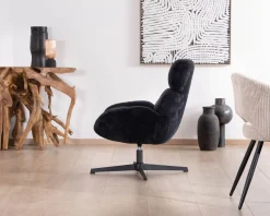 Meuble House Fauteuil relax tournant 360° en velours côtelé noir 